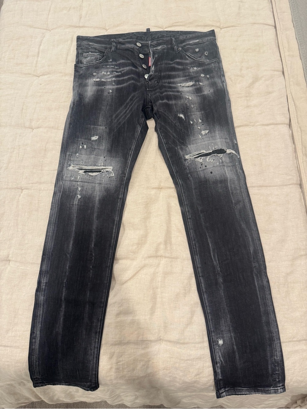 DSQUARED2 Black Distressed Slim Straight Jeans